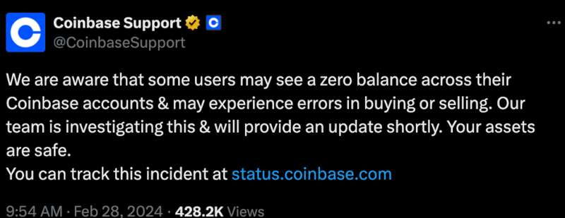 Coinbase随后紧急发布声明